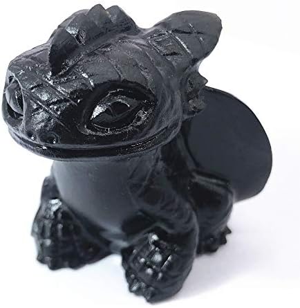Anlingem Healing Crystal Stone Human Reiki Skull Figurine Statue Sculptures Fly Dragon Skull Crystal Halloween (Obsidian) AL-OBTS