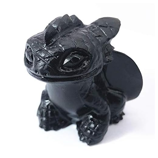 Anlingem Healing Crystal Stone Human Reiki Skull Figurine Statue Sculptures Fly Dragon Skull Crystal Halloween (Obsidian) AL-OBTS