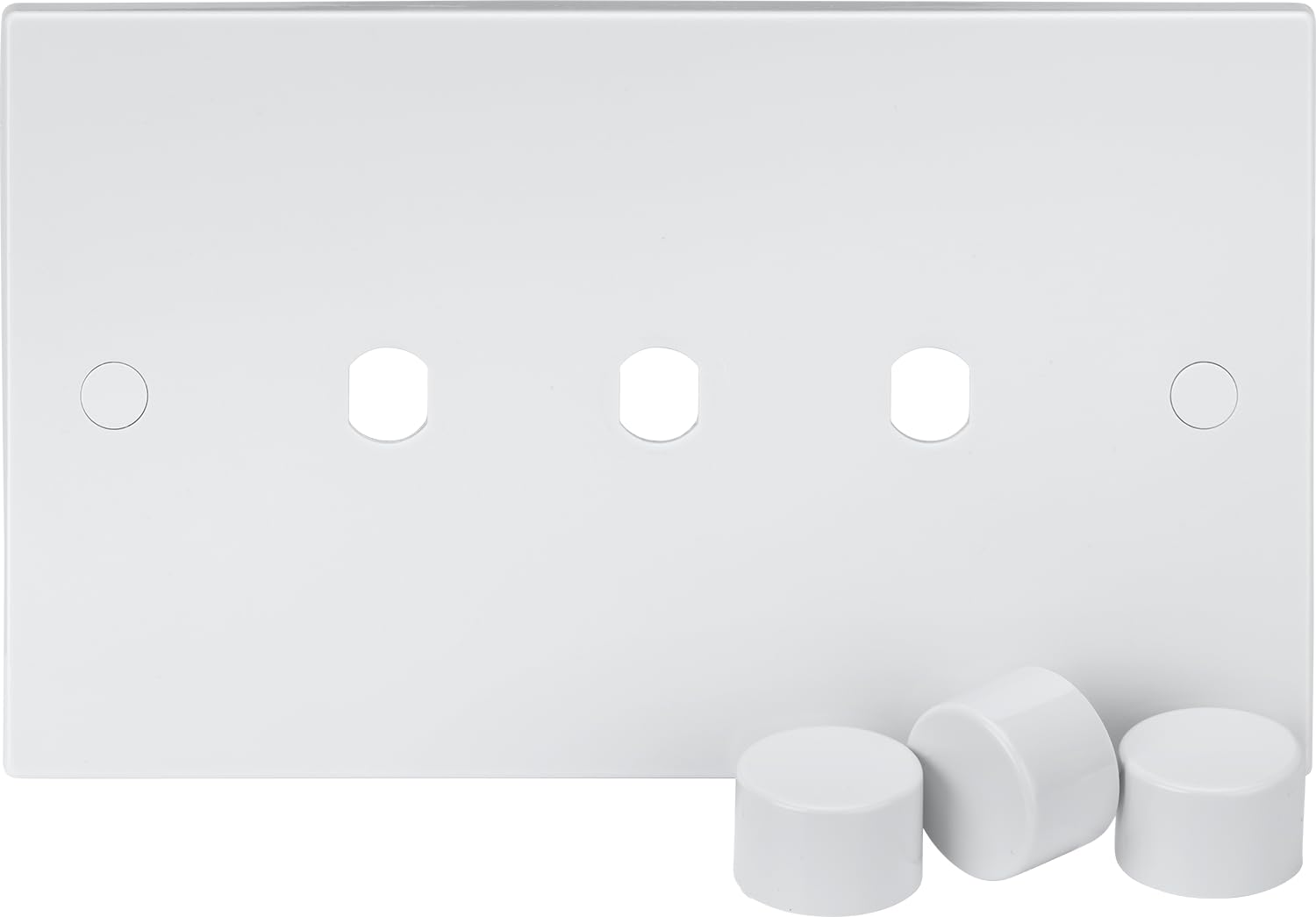 Knightsbridge White 3G Dimmer Plate With Matching Dimmer Caps