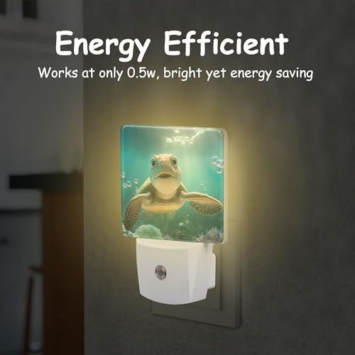 Image of Night Light,Cute Smiling Turtle Under The Sea Plug-in Night Light Auto Dusk-to-Dawn Sensor Energy Efficient LED Lamp for Room Decor,Hallway,Kitchen,Bathroom,Nursery,Stairs