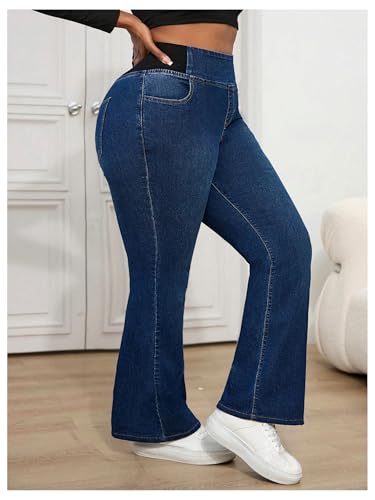 Verdusa Women's Plus Size High Waisted Flare Jeans Stretchy Denim Pants with Pockets4