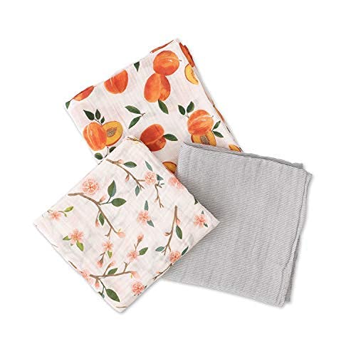 Image of Red Rover Kids Cotton Muslin Swaddle - 47” x 47”- 100% Cotton – Machine Washable – Softer with Every Wash – Playful Designs - Soft, Breathable & Lightweight – Unisex - 3 Pack (Peachy)