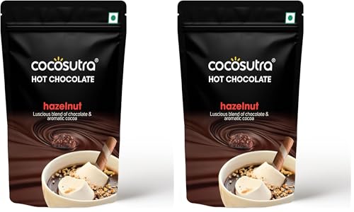 Image of COCOSUTRA Hazelnut Hot Chocolate Mix | Enjoy hot or cold | 100 g | Gluten Free Drinking Chocolate | Serves 5 Cups (Pack of 2)
