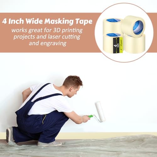 Image of Fainne 4 Inch 4 Rolls Masking Tape Bulk 0.8 /1 / 1.88 /3 / 4 in X 55 Yards General Purpose Tape for Classroom, Labeling, Crafts, Office, School Projects, Easy Tear & Clean Removal, Beige White