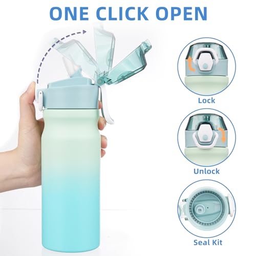 Image of BJPKPK 18 oz Water Bottle with Straw & Handle, Insulated Stainless Flask | Leak Proof Locking Lid, Thermal, Double Wall Vacuum, Keeps Hot /Cold, BPA Free, Dishwasher Safe, Travel & Sports, Mint