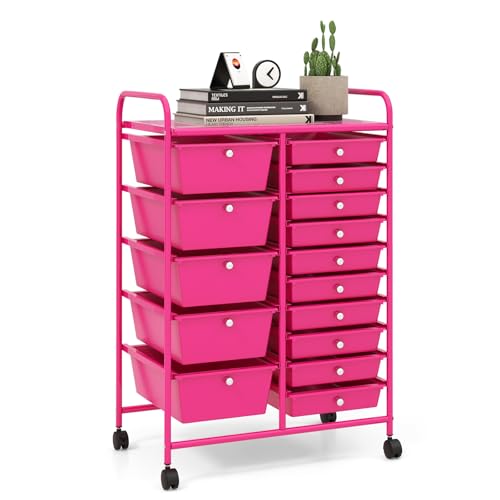 Image of LDAILY 15 Drawer Rolling Storage Cart, Rolling Cart with Drawers for Classroom, Art Supply Craft Organizer on Wheel with Metal Frame & Handles for Home Office School