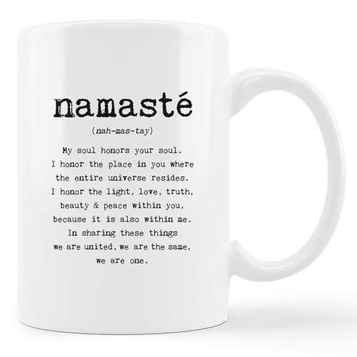 GICHUGI Namaste Coffee Mug, 11 oz Ceramic, HD Print, Dishwasher & Microwave Safe, Perfect Yoga Gift for Women & Men