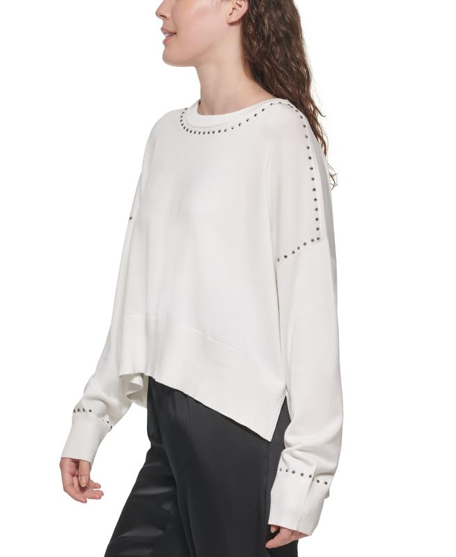 DKNY Womens Studded Crew Neck Pullover Sweater Ivory XL3