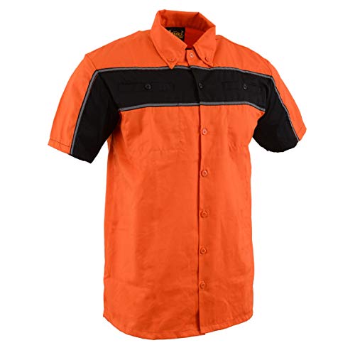 Milwaukee Leather MDM11670 Men’s Orange-Black Mechanic Work Shirt w/Reflective Strip - Heavy-Duty Button-Up - 3X-Large