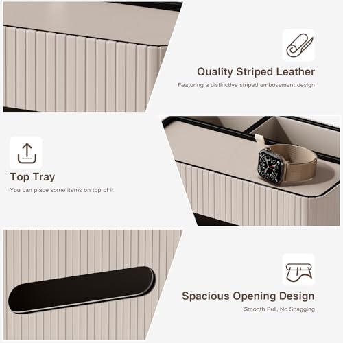 KINGFOM Kosmetiktücherbox aus PU Leder mit Ablage, Rechteckige Taschentuchbox mit 2 Fächern – Moderne Tissue Box Taschentuchspender für Wohnzimmer, Badezimmer & Büro, Tücherbox Organizer (Beige)