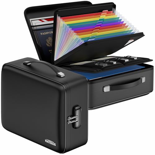NatExos Fireproof Document Box - Accordion File Organizer with 3-Digit Lock | Certified fireproof safe for Documents & Valuables | Heat Resistant, Water-Resistant Important Document Organizer - Black