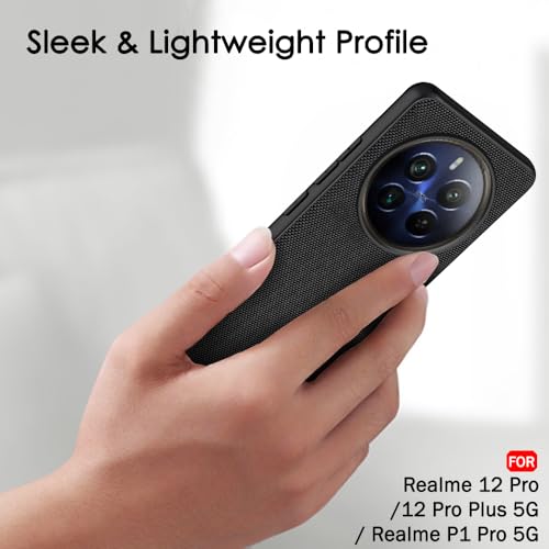 Image of TheGiftKart Back Cover Case for Realme 12 /12 Plus 5G / P1 Pro 5G | Slim & Lightweight | Ultra-Premium Design | Camera Protection Bump | Fabric Texture Case Cover (PC & TPU, Black)