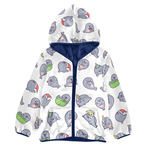Cute Kawaii Baby Seals Girls Fleece Jacket Girls Fall Jacket Girls Zip Up Hoodie Girls Sherpa Jacket 2-10T