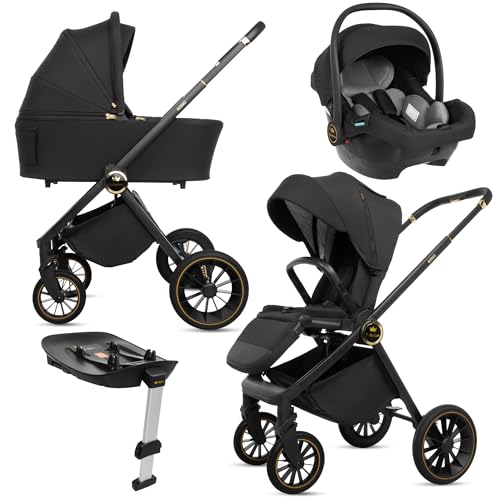 BabyLux® Carrito Bebe 4en1 ROSSO, Conjunto de Cochecito Ligero y Plegable Que Incluye Capazo, Silla de Paseo, Portabebés i-Size, Base Isofix, Bolso Cambiador y Más Accesorios 0-22kg, Protección UV 50+