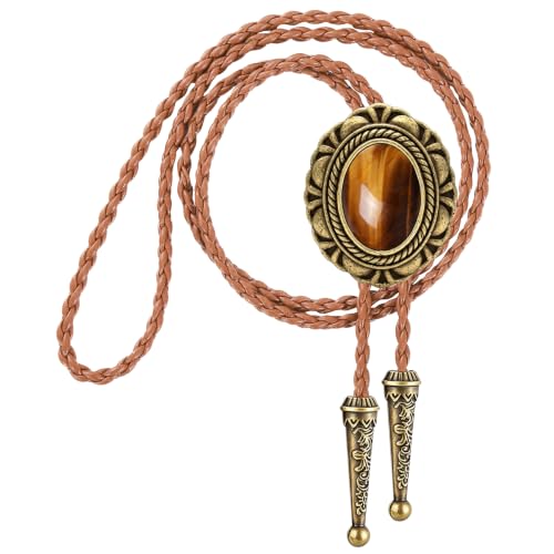 Image of GelConnie Native American Bolo Tie Rodeo Cowboy Leather Necktie Western Necklace Costume Accessories for Men,Women