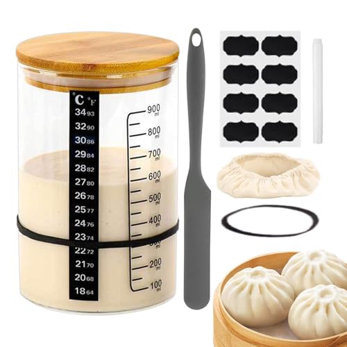 Peufcmi Jarra de arranque de pan, contenedor de arranque de fermentada,Kit de fermentación de yogurt para principiantes | Suministros de hornear de pan de fermentada reutilizable, jarra de inicio de