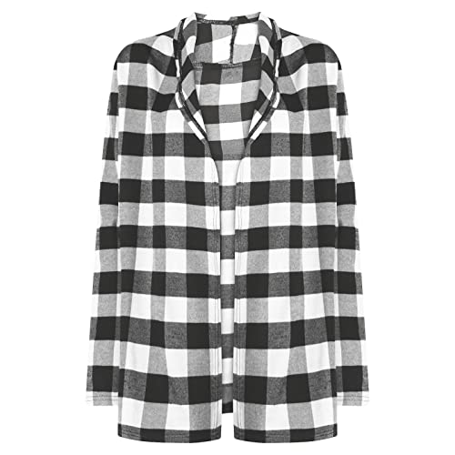 Womens Fall Winter 2024 Oversizrd Long Sleeve Open Front Cardigan Buffalo Plaid Shirts Jacket Coat Outerwear2