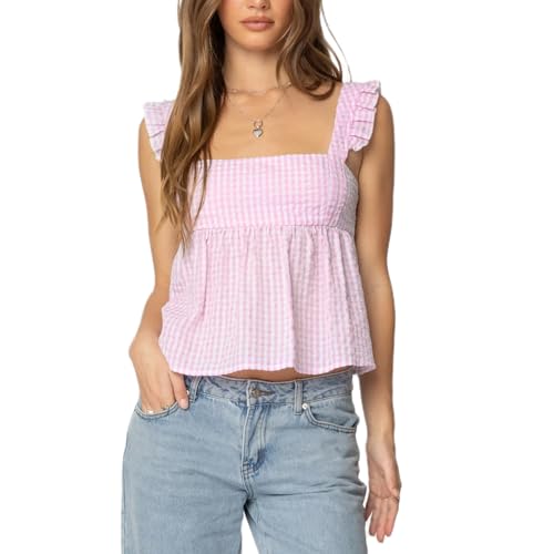 10 Best Girls Gingham Shirts That Are Perfect for Any Occasion 5 Women Gingham Babydoll Ruffle Tank Top