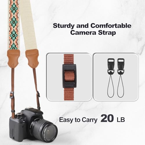 Image of Universal Camera Strap - Camera Neck Strap, Adjustable Shoulder Straps Compatible with Canon, Fujifilm, Nikon, Olympus, Panasonic and other SLR and mirrorless cameras - Blue and Orange Geo