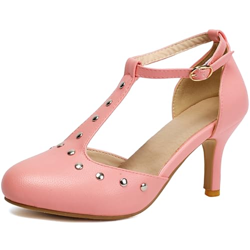 Image of ForeMode Fashion Women T-Strap High Heels Bow Platform Round Toe Pumps Leather Summer Sweet Shoes