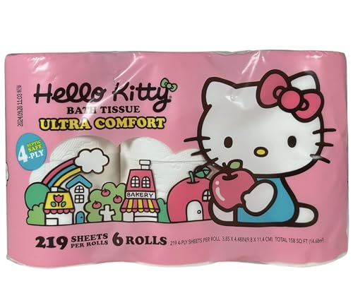 Hello Kitty Ultra Comfort Bath Tissue 219 Sheets per Roll 6 Rolls 4-Ply