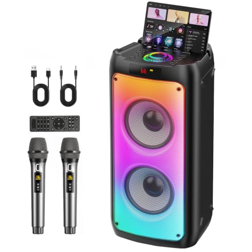 Karaoke Machine for Adults, 2 Mics, Dual 6.5' Woofers & Wide-Coverage Sound