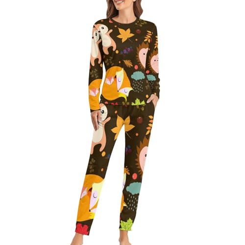 Pyjama femme hérisson renard ensemble sleepwear pantalon t-shirt nuit