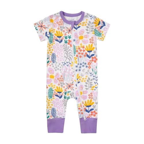 Teach Leanbh Toddler Baby Boys Girls Footless Pajamas Cotton 2 Way Zipper Printing Short Sleeve Romper Sleep and Play