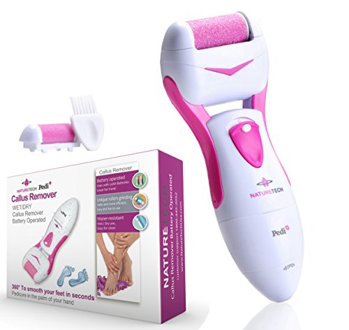 Pedi Electronic Foot File Callus Remover for Dry Feet Home Pedicure Tools Set Shaves Dead Hard Cracked Skin on Feet 2 Mineral Pumice stone Rollers Show Immediate Results (pink)