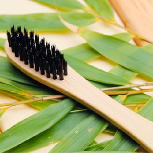 Image of Bamboo Toothbrush with Activated Charcoal BPA-Free Soft Bristles (Pack of 1), 100% Natural, Eco-Friendly and Biodegradable Handle