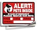iSYFIX Alert Pets Inside Signs Stickers – 4 Pack 7x5 Inch – Premium Self-Adhesive Vinyl, Laminated for Ultimate UV, Weather, Scratch, Water and Fade Resistance, Indoor and Outdoor