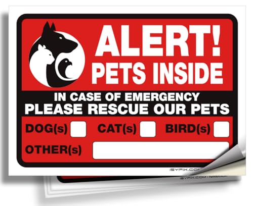 iSYFIX Alert Pets Inside Signs Stickers 4 Pack 7x5 Inch Premium Self-Adhesive Vinyl Laminated for Ultimate UV Weather Scratch Water and Fade Resistance Indoor and Outdoor