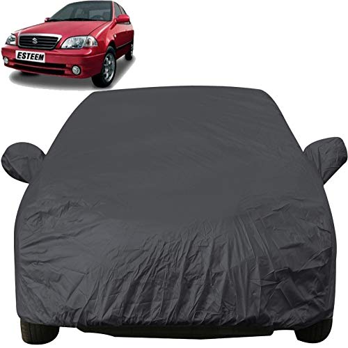Image of Autofact Car Body Cover with Mirror Pockets Compatible for Maruti Esteem (Triple Stitched, Bottom Fully Elastic, Dark Grey)