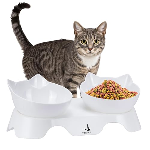 Happy Fenix - Ciotole Per Gatti in Ceramica 2 Pezzi - Eleganti, Resistenti, Antiscivolo e Facili da Pulire - Colore Bianco