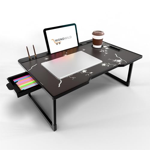 Image of WONDWILD Smart Multipurpose Foldable Laptop Table with Cup Holder, Study Table, Bed Table, Breakfast Table, Foldable and Portable /Ergonomic & Rounded Edges /Non-Slip Legs (ABS Flower)