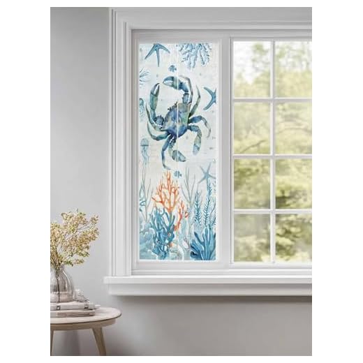 Window Privacy Film Crab Blue Static Cling Window Film for Glass Windows Removable Decorative Glass Clings for Home Bathroom Office 17.7"x39" Ocean Coral Starfish