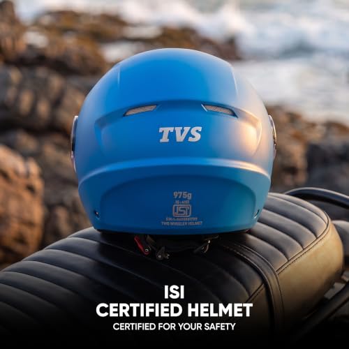 Image of TVS ACE ISI Certified Open face Unisex Helmet with Full Coverage Visor Available in 8 Colors | Lightweight Comfort-Fit Microfiber Liner Equipped with Quick Release Chin Strap