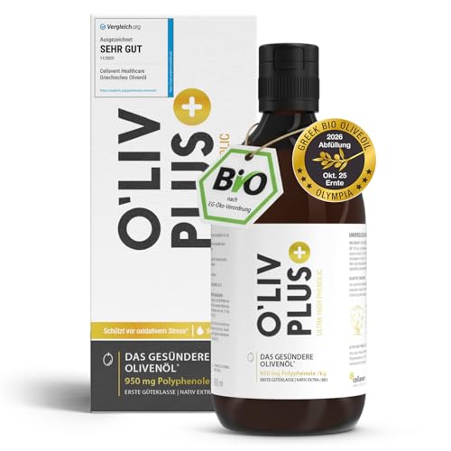 De olijfolie met gezondheidswaarde – extra hoog polyfenolgehalte 750 mg/kg – biologische kwaliteit – slechts 1 eetlepel/dag – Olive Plus – 500 ml – 50 porties