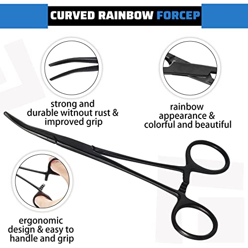 Image of BBTO Hemostat Curved and Straight Hemostat Forceps Piercing Pliers Forceps, Stainless Steel Straight and Curved Pliers, Fishing Tweezer(Black,4 Pcs)