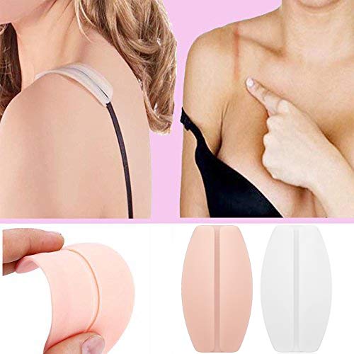 SUREMATE Silicone Bra Strap Cushions Soft Holder Non-Slip Shoulder Protectors Pads 2 Pairs … (White&Nude)