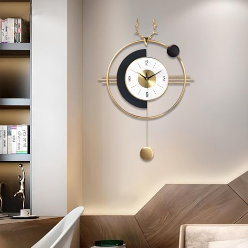 Image of Smartway Mitrin 6 Watt LED Wall Lamp with Clock | Modern Decorative Wall Light with Deer Art & Golden Pendant | 3 Light Modes (Warm, Natural & Cool White) | Bedroom, Living Room & Bedside