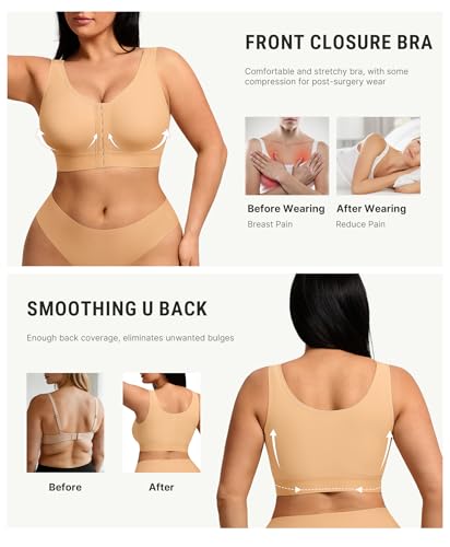 Image of FeelinGirl Mastectomy Bras for Women Compression Post Op Surgery Bra Front Closure Surgical Recovery Everyday Bra