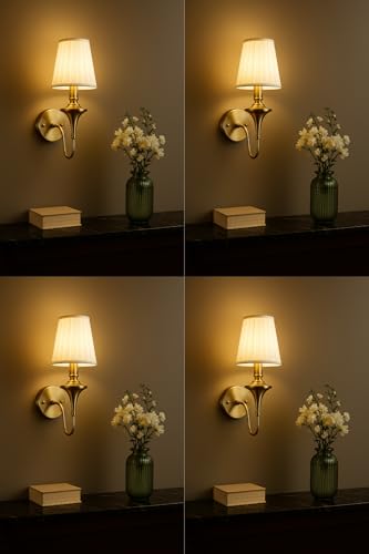 Image of Imperial Grace Vintage Gold Wall Lamp | Classic Cream Fabric Platted Shade | Wall Lamp with Metal Frame | Decorative Lighting Fixture for Living Room, Bedroom (ALD-8108-WL-4)