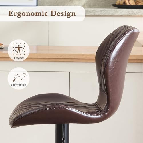 Image of Bar Stools Set of 2, Modern Swivel Counter Height Barstools for Kitchen Island Chairs, Adjustable Faux Leather Bar Stools with Back for Kitchen Counter Bar, Coffee