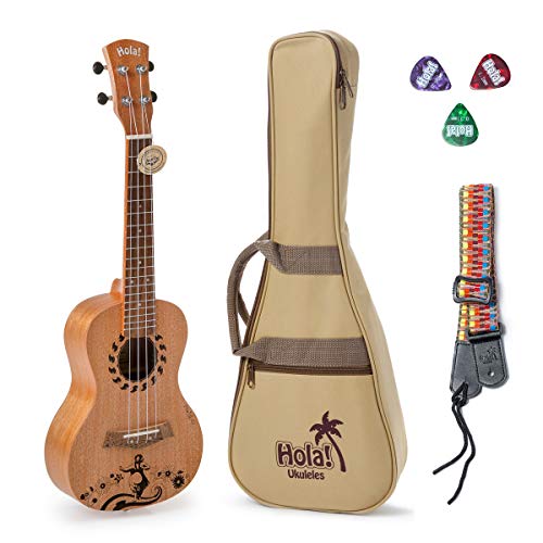 Hola! Music HM-124GL+ Laser Engraved Mahogany Concert Ukulele Bundle with Aquila Strings, Padded
