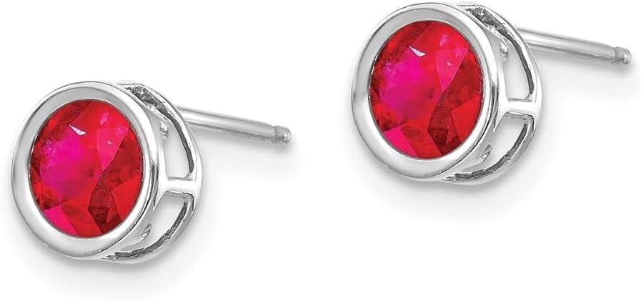 Diamond2Deal 14k White Gold Round Cut Ruby Stud Earrings (L- 0.2 in, W- 0.2 in)