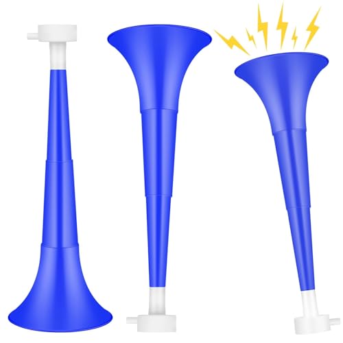 Denylo pro 3 Pcs Collapsible Stadium Horn NoiseMaker 10.2 Inch Vuvuzela Plastic Trumpet Horn Blue Soccer Horn Blow Horn Noisemakers for Sporting Events Graduation Sports Party Supplies