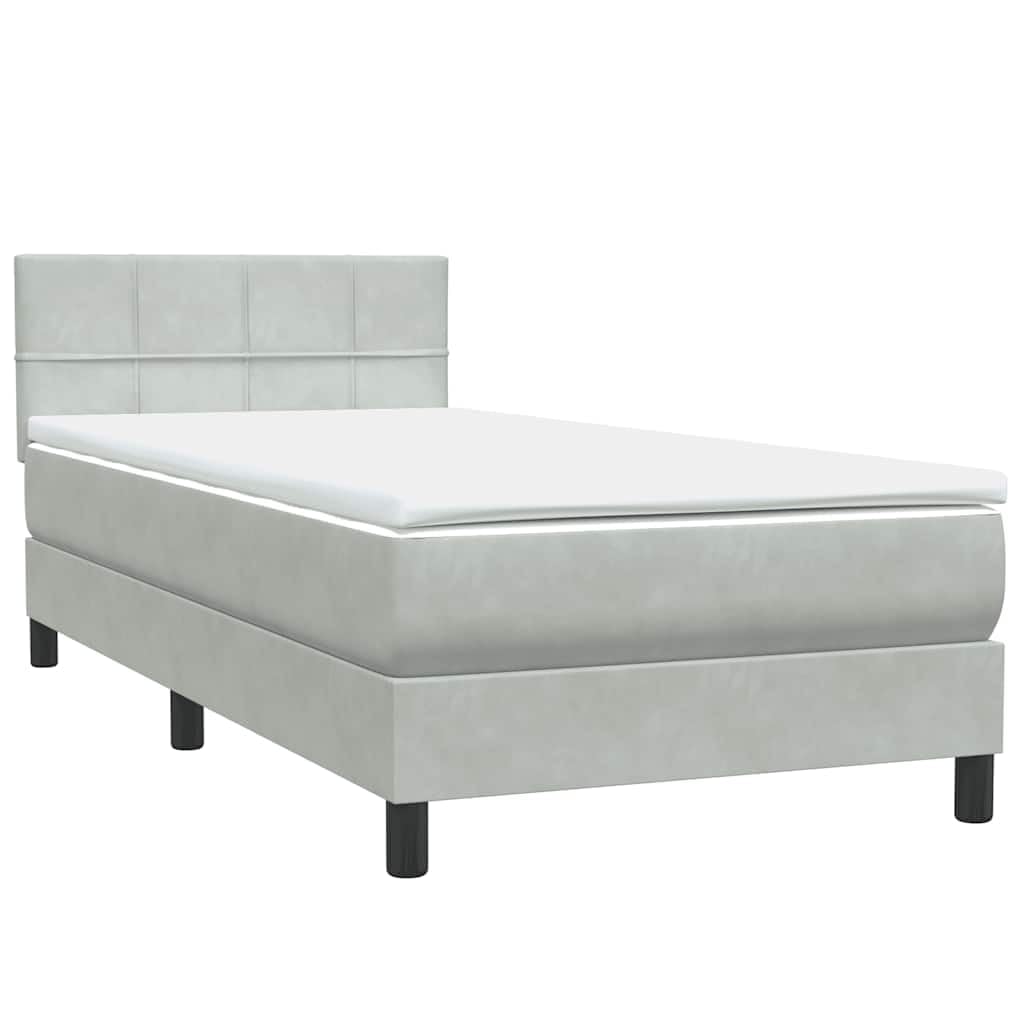 Cama con somier de 80 x 220 cm, terciopelo gris claro, con colchón y top, diseño moderno, cabecero de altura ajustable para habitaciones de invitados, habitación juvenil, accesorios para el