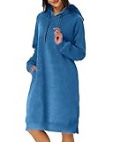 Kidsfrom Women's Hoodie Dress Solid Pullover Loose Sweater Casual Hoodie Sweatshirt Long Tops Blue L
