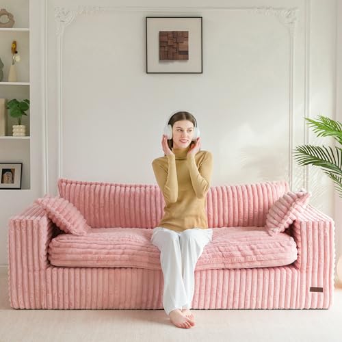 Image of MAXYOYO 76 inch Bean Bag Sofa Couch, Loveseat Boneless Couch in a Box, Upholstered Small Mini Sofa with Deep Seating for Living Room Bedroom Office Apartment, Pink